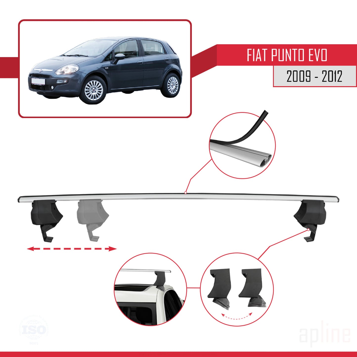 Compatible avec Fiat Punto Evo (199) 2009-2012 ACE-4 Barres de Toit Railing Porte-Bagages de Voiture Gris Aluminium 2 Barres