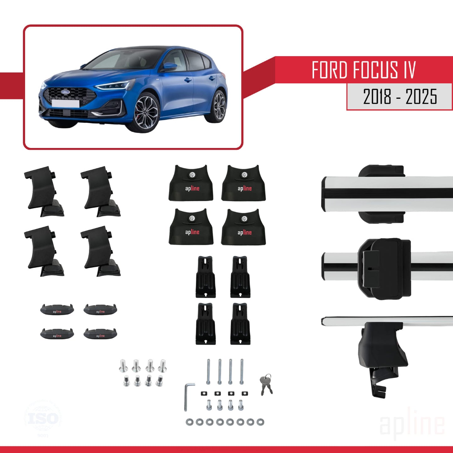 Compatibile con Ford Focus 4 (C519) 2018-2025 ACE-4 Barre portatutto per auto Portapacchi in alluminio grigio 2 barre
