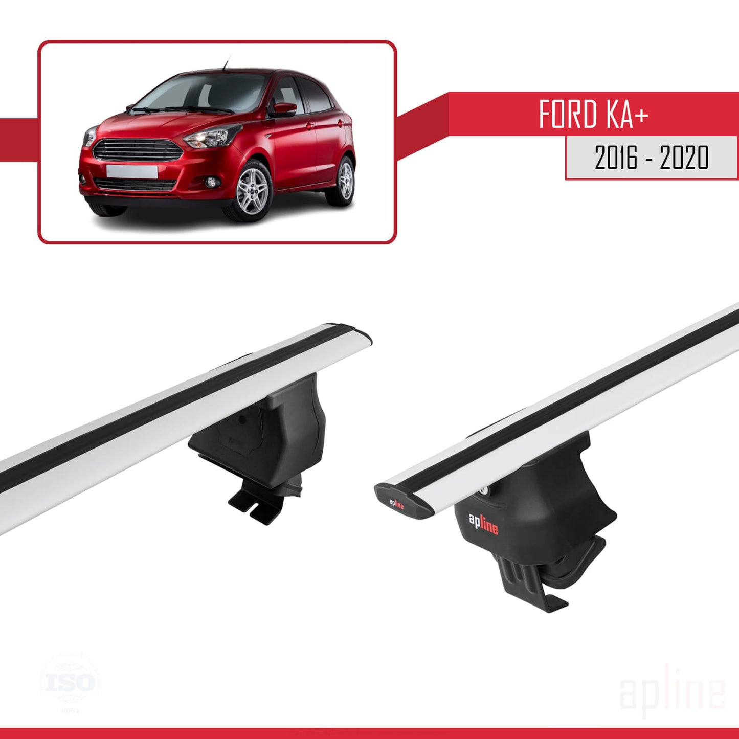 Compatible avec Ford Ka+ 2016-2020 ACE-4 Barres de Toit Railing Porte-Bagages de Voiture Gris Aluminium 2 Barres