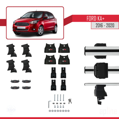Compatible avec Ford Ka+ 2016-2020 ACE-4 Barres de Toit Railing Porte-Bagages de Voiture Gris Aluminium 2 Barres