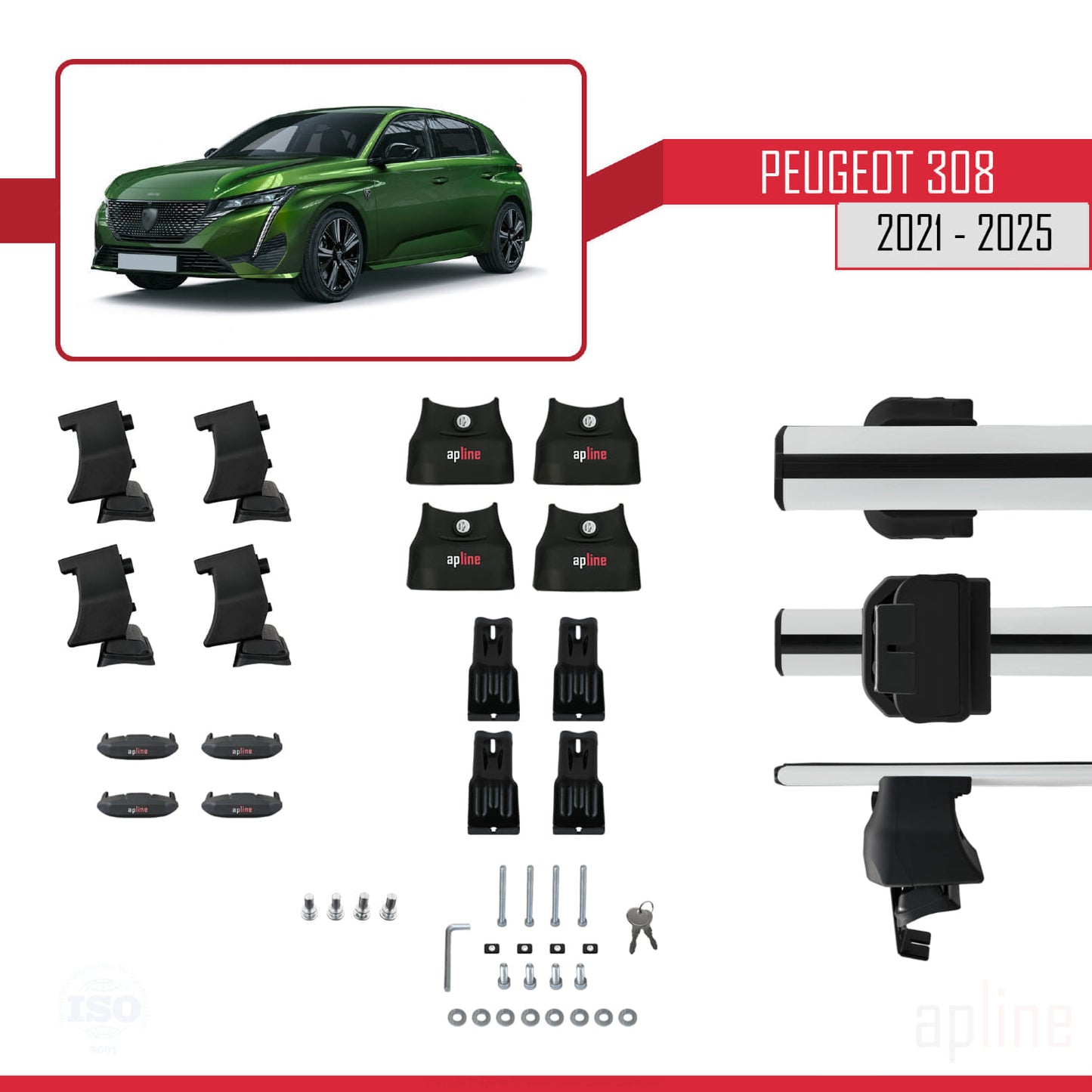 Compatible avec Peugeot 308 III (P5) 2021-2025 ACE-4 Barres de Toit Railing Porte-Bagages de Voiture Gris Aluminium 2 Barres