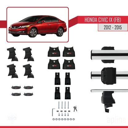 Compatibile con Honda Civic 9 (FB) Berlina 2012-2015 ACE-4 Barre Tetto Portapacchi Auto Barre Portatutto Grigo Alluminio 2 Barre