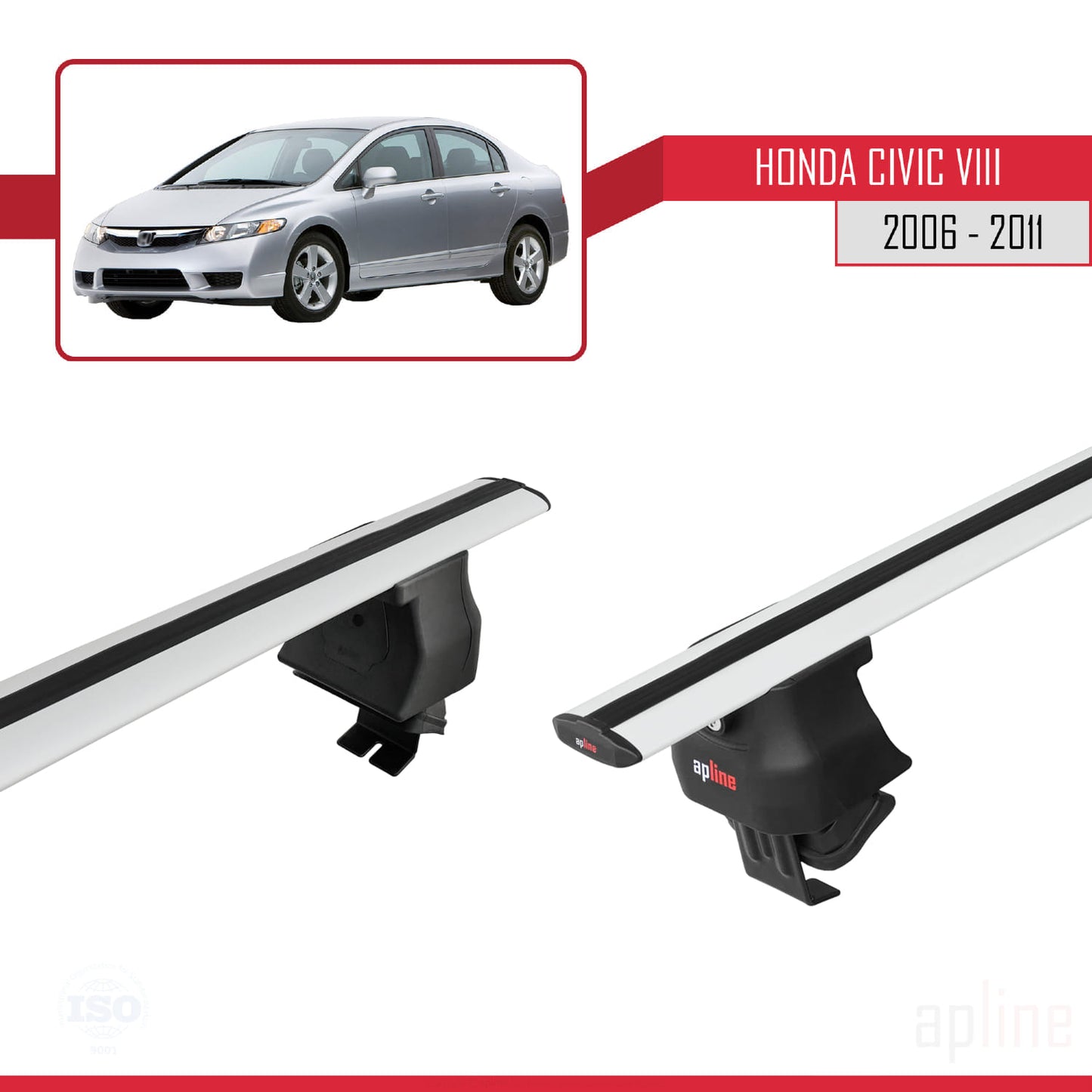 Compatible avec Honda Civic 8 V3 Berline 2006-2011 ACE-4 Barres de Toit Railing Porte-Bagages de Voiture Gris Aluminium 2 Barres