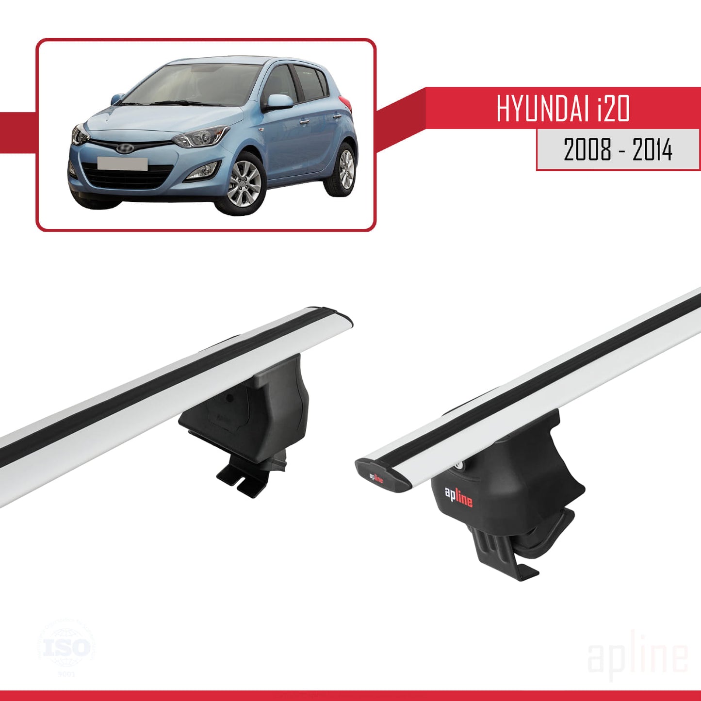 Compatible avec Hyundai i20 (PB) 2008-2014 ACE-4 Barres de Toit Railing Porte-Bagages de Voiture Gris Aluminium 2 Barres