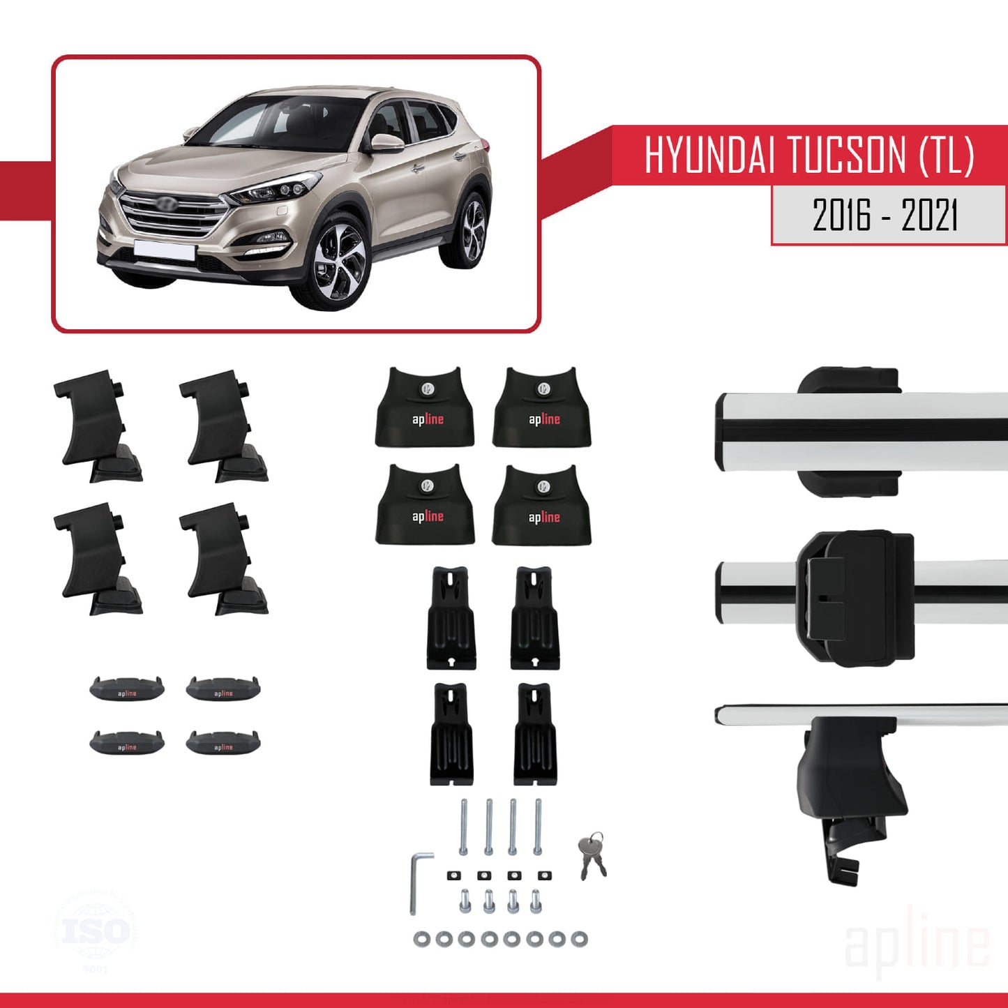 Compatibile con Hyundai Tucson 3 (TL) 2016-2021 ACE-4 Barre portatutto per auto Portapacchi in alluminio grigio 2 barre