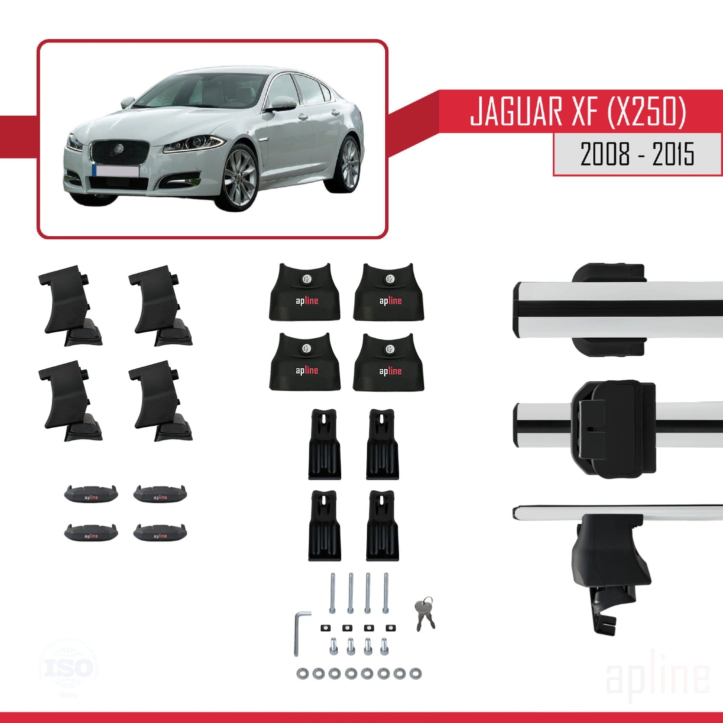 Compatible avec Jaguar XF (X250) 2008-2015 ACE-4 Barres de Toit Railing Porte-Bagages de Voiture Gris Aluminium 2 Barres