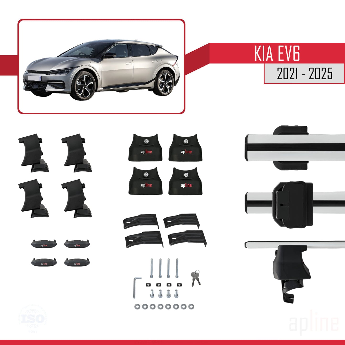 Compatible avec Kia EV6 2021-2025 ACE-4 Barres de Toit Railing Porte-Bagages de Voiture Gris Aluminium 2 Barres