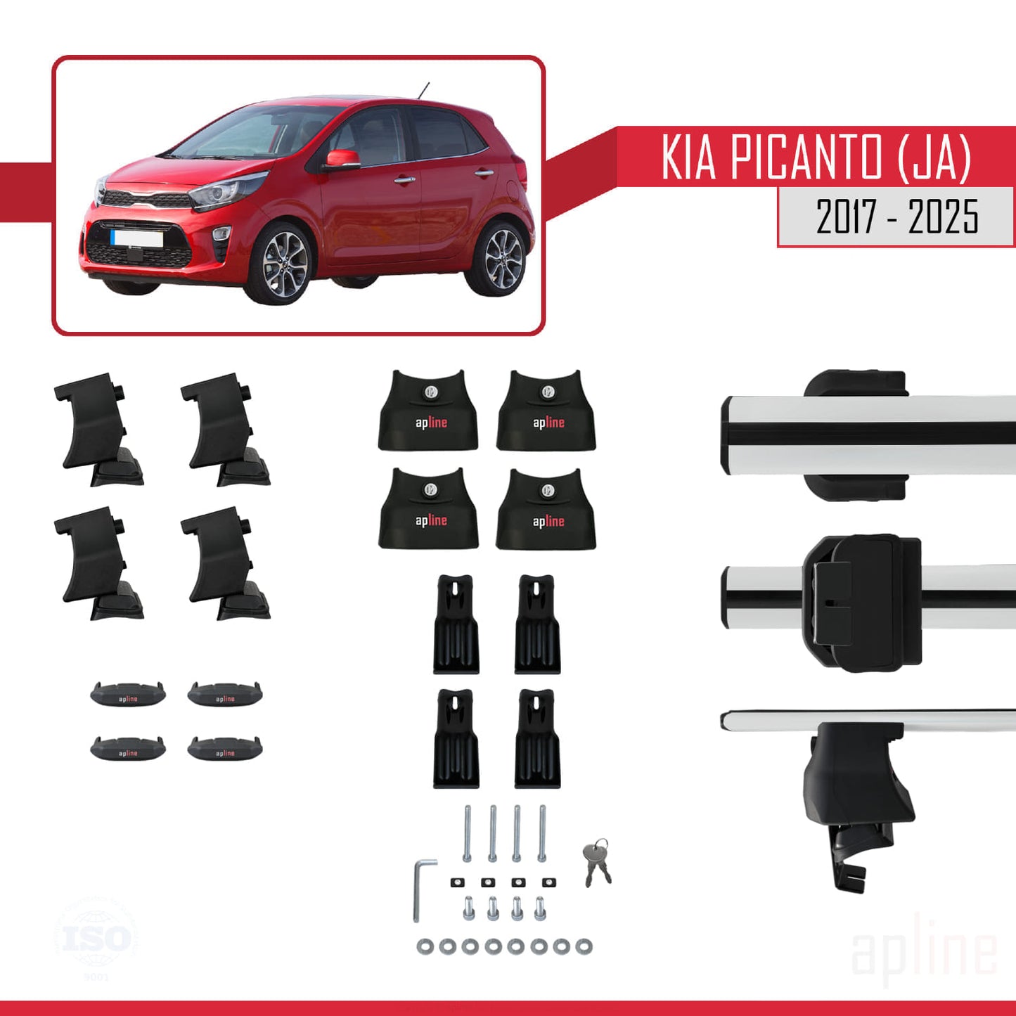Compatible avec Kia Picanto 3 (JA) 2017-2025 ACE-4 Barres de Toit Railing Porte-Bagages de Voiture Gris Aluminium 2 Barres