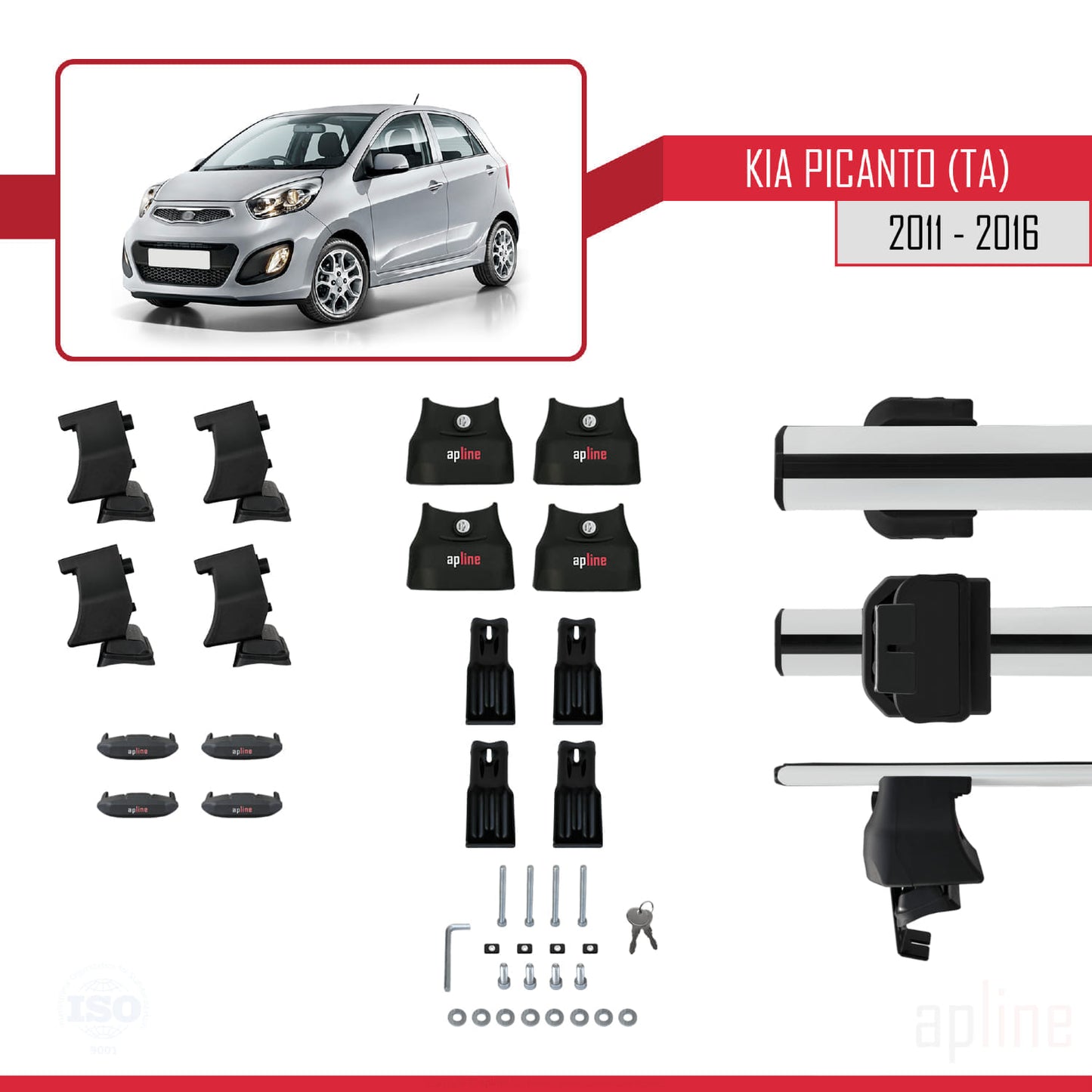 Compatible avec Kia Picanto 2 (TA) 2011-2016 ACE-4 Barres de Toit Railing Porte-Bagages de Voiture Gris Aluminium 2 Barres