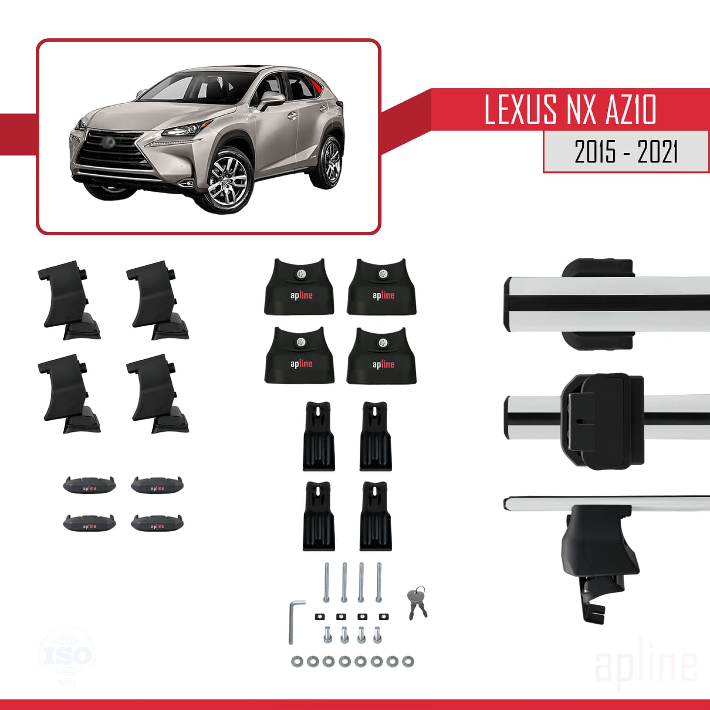 Compatible avec Lexus NX (AZ10) 2015-2021 ACE-4 Barres de Toit Railing Porte-Bagages de Voiture Gris Aluminium 2 Barres
