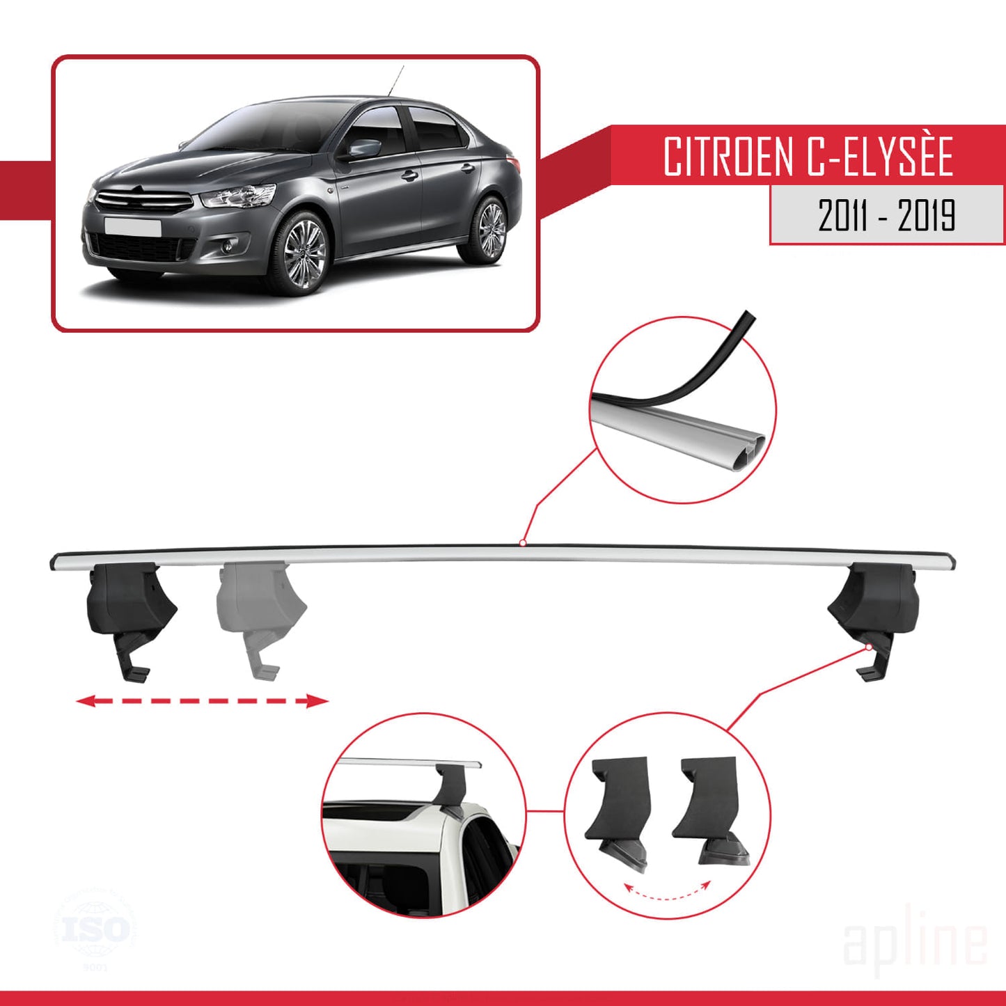 Compatible avec Citroen C-Elysee 2011-2019 ACE-4 Barres de Toit Railing Porte-Bagages de Voiture Gris Aluminium 2 Barres