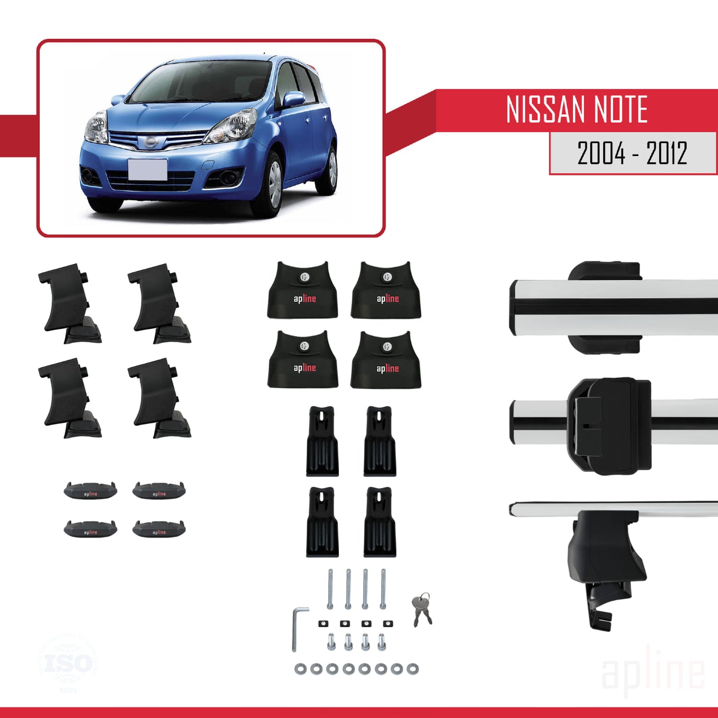 Compatible avec Nissan Note (E11) 2004-2012 ACE-4 Barres de Toit Railing Porte-Bagages de Voiture Gris Aluminium 2 Barres