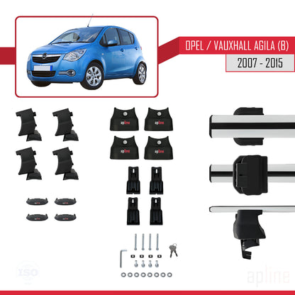 ACE-4 Dakdrager bagagedrager compatibel met Opel/Vauxhall Agila (B) 2007-2015 Spoorstaven Grijs Aluminium 2 Staven