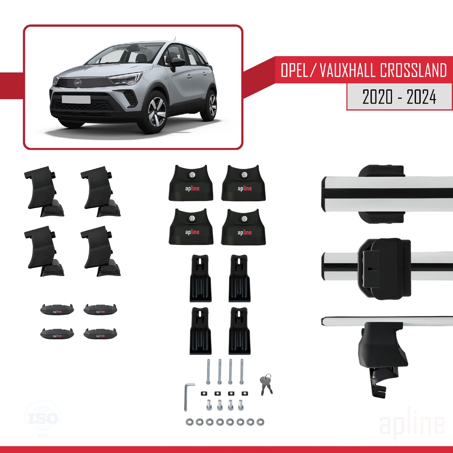 Compatible avec Opel/Vauxhall Crossland 2020-2024 ACE-4 Barres de Toit Railing Porte-Bagages de Voiture Gris Aluminium 2 Barres