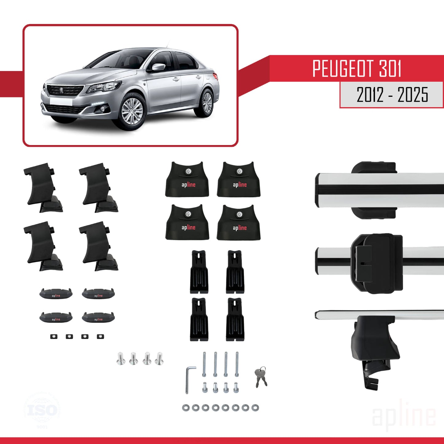 Compatible avec Peugeot 301 2012-2025 ACE-4 Barres de Toit Railing Porte-Bagages de Voiture Gris Aluminium 2 Barres