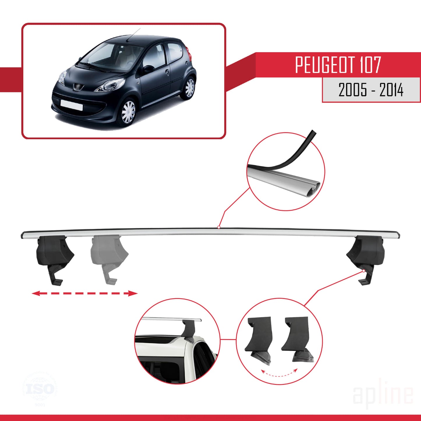 Compatible avec Peugeot 107 2005-2014 ACE-4 Barres de Toit Railing Porte-Bagages de Voiture Gris Aluminium 2 Barres