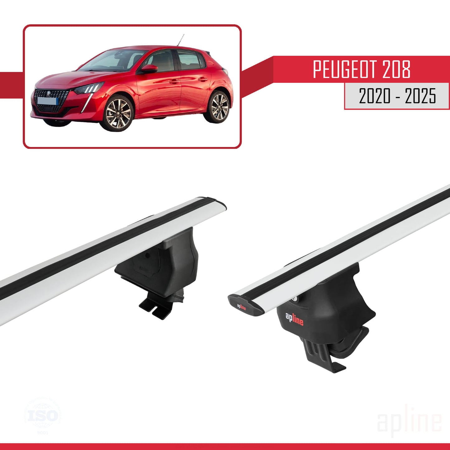 Compatible avec Peugeot 208 II (P21) 2020-2025 ACE-4 Barres de Toit Railing Porte-Bagages de Voiture Gris Aluminium 2 Barres