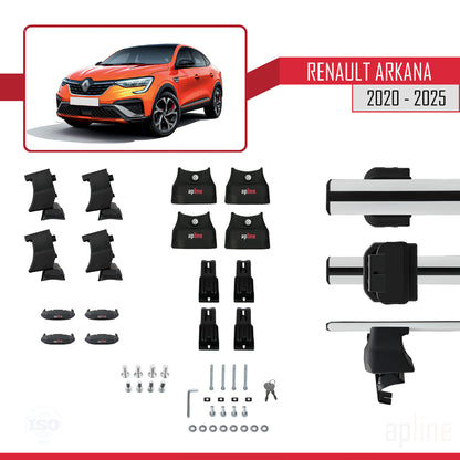 Compatible avec Renault Arkana 2020-2025 ACE-4 Barres de Toit Railing Porte-Bagages de Voiture Gris Aluminium 2 Barres