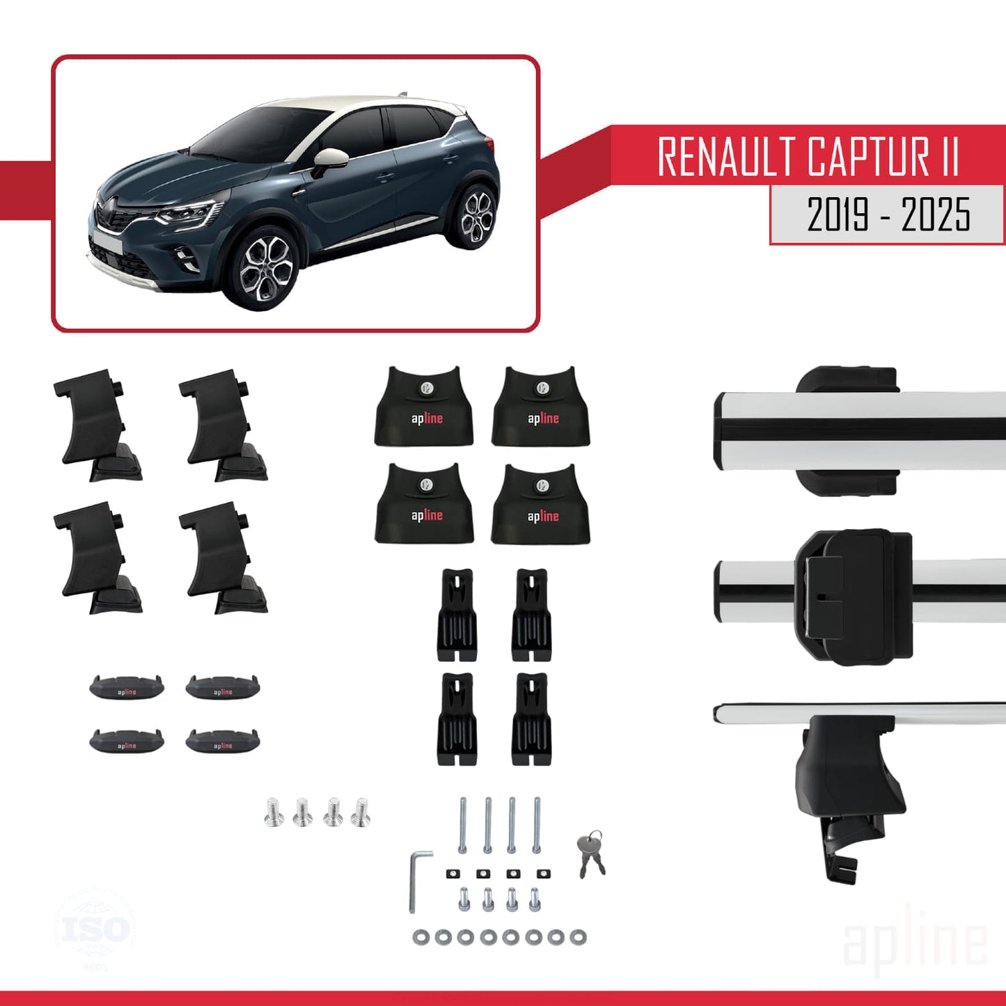 Compatible avec Renault Captur 2 2019-2025 ACE-4 Barres de Toit Railing Porte-Bagages de Voiture Gris Aluminium 2 Barres