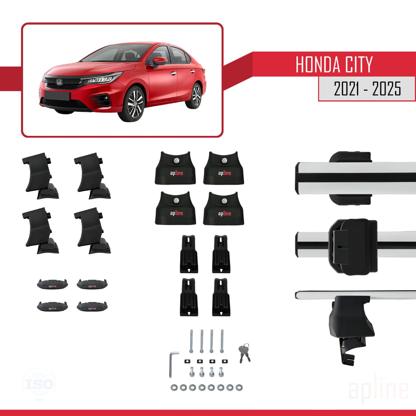 Compatibile con Honda City 2021-2025 ACE-4 Barre portatutto per auto Portapacchi in alluminio grigio 2 barre