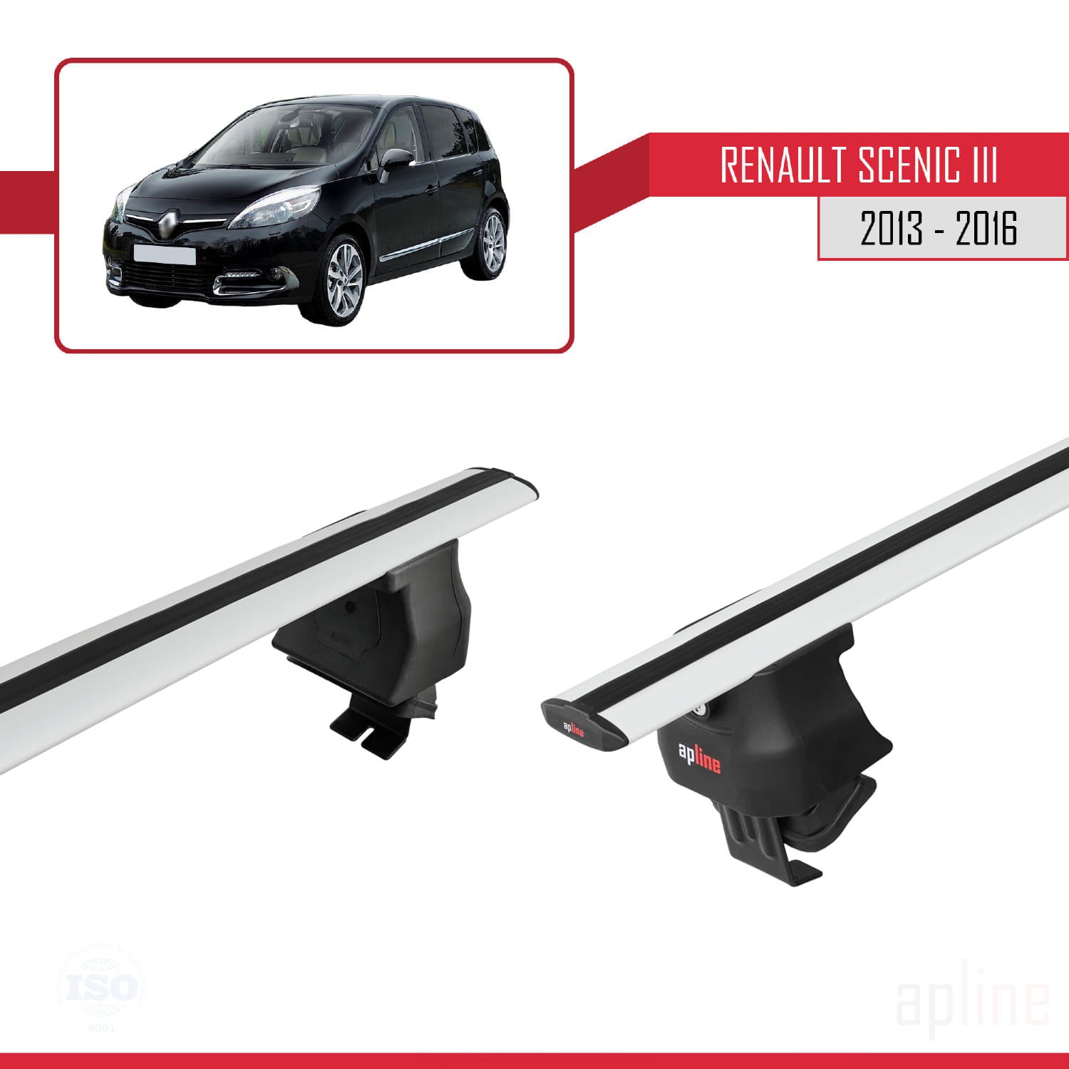 Compatible avec Renault Scenic 3 2013-2016 ACE-4 Barres de Toit Railing Porte-Bagages de Voiture Gris Aluminium 2 Barres