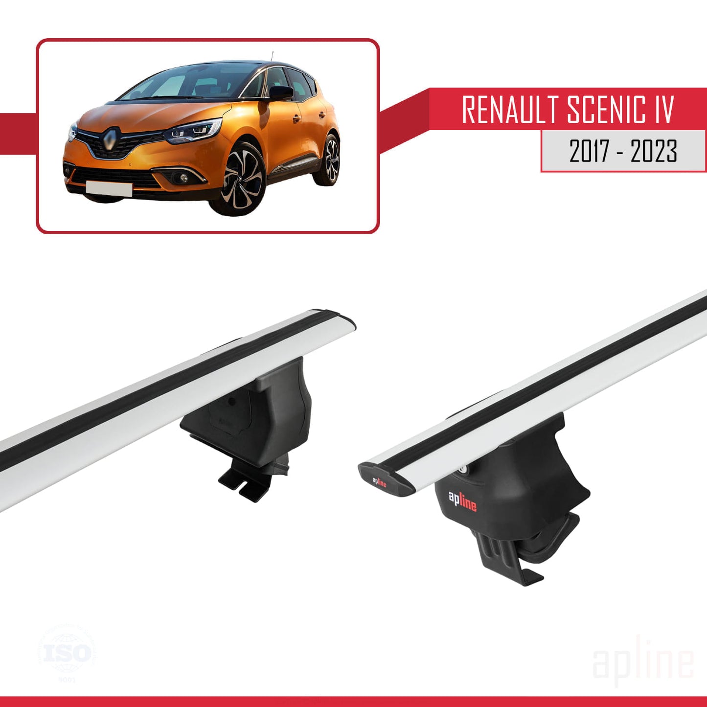 Compatible con Renault Scenic 4 2017-2023 ACE-4 Barras de Techo Auto Portaequipajes Barras Transversales Gris Aluminio 2 Barras