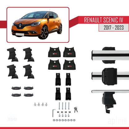 Compatible con Renault Scenic 4 2017-2023 ACE-4 Barras de Techo Auto Portaequipajes Barras Transversales Gris Aluminio 2 Barras