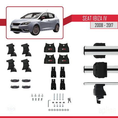 Compatible con Seat Ibiza 4 (6J) 2008-2017 ACE-4 Barras de Techo Auto Portaequipajes Barras Transversales Gris Aluminio 2 Barras