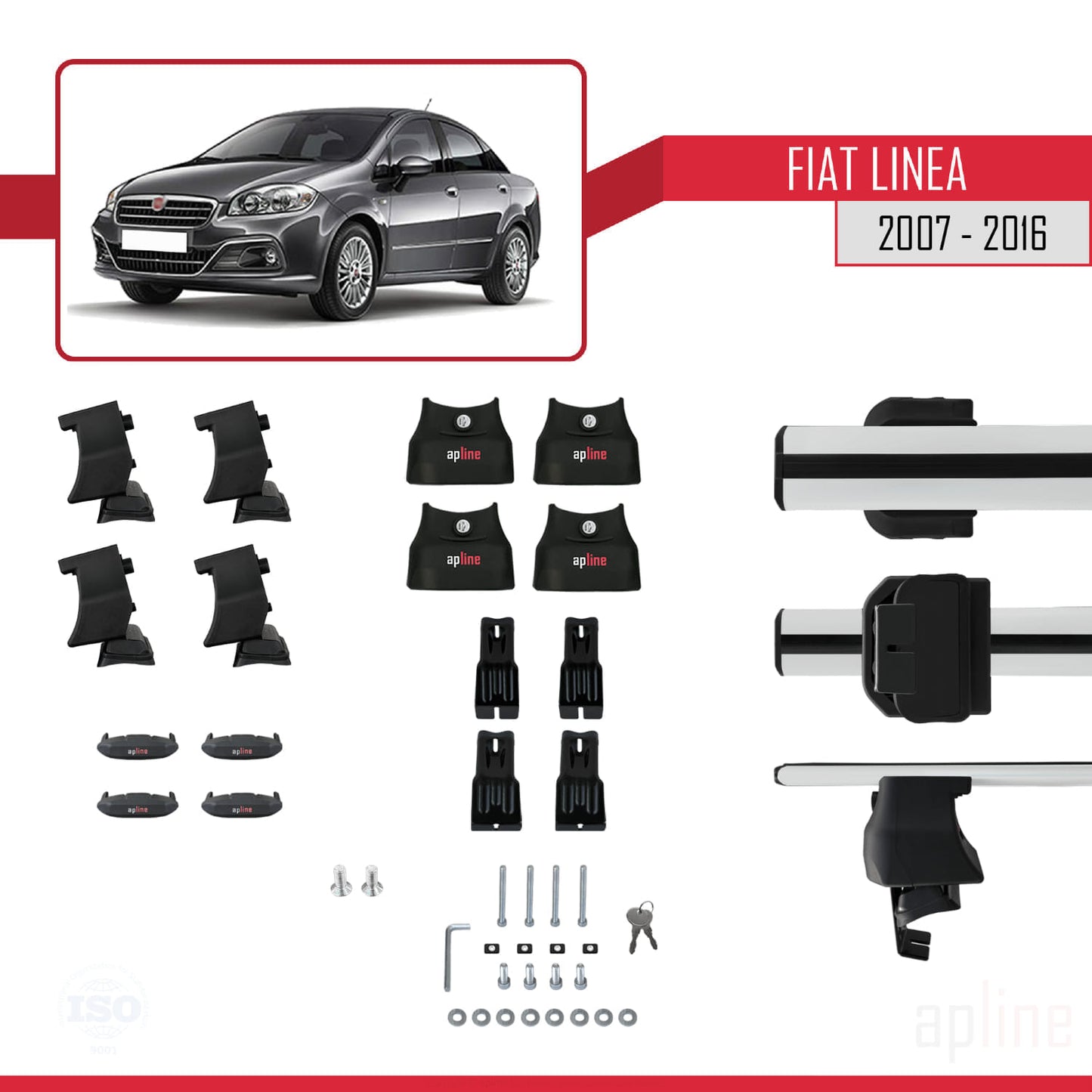 Kompatibel mit Fiat Linea (323) 2007-2016 ACE-4 Relingträger Dachträger Auto Gepäckträger Grau Aluminium 2 Stangen