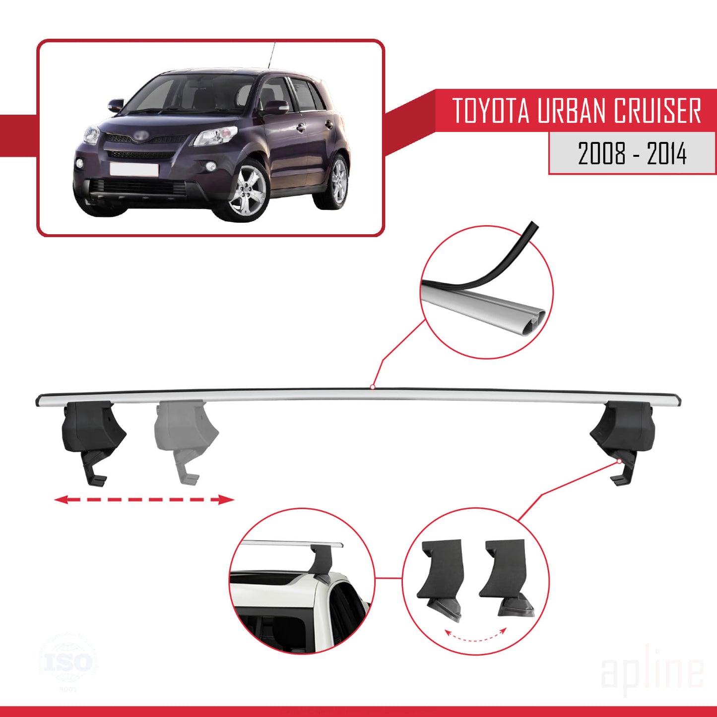 Compatible avec Toyota Urban Cruiser 2008-2014 ACE-4 Barres de Toit Railing Porte-Bagages de Voiture Gris Aluminium 2 Barres