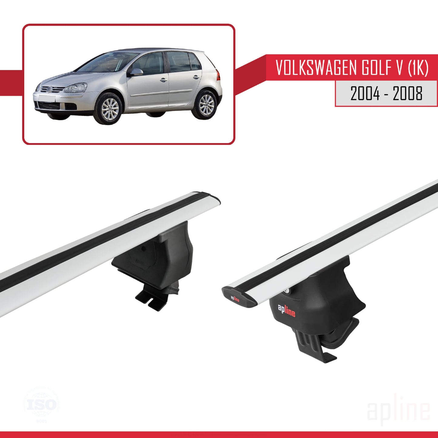 Kompatibel mit Volkswagen Golf 5 (1K) 2004-2008 ACE-4 Relingträger Dachträger Auto Gepäckträger Grau Aluminium 2 Stangen