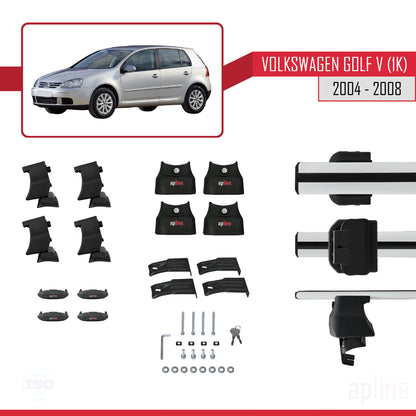 Kompatibel mit Volkswagen Golf 5 (1K) 2004-2008 ACE-4 Relingträger Dachträger Auto Gepäckträger Grau Aluminium 2 Stangen