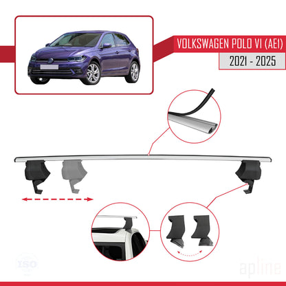 Kompatibel mit Volkswagen Polo 6 (AE1) Post-Facelift 2021-2025 ACE-4 Relingträger Dachträger Auto Gepäckträger Grau Aluminium 2 Stangen