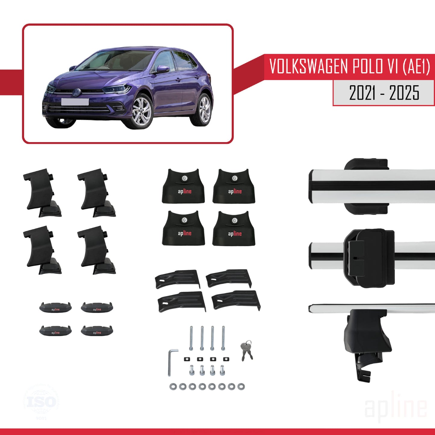 Kompatibel mit Volkswagen Polo 6 (AE1) Post-Facelift 2021-2025 ACE-4 Relingträger Dachträger Auto Gepäckträger Grau Aluminium 2 Stangen