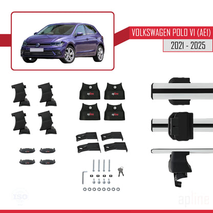 Kompatibel mit Volkswagen Polo 6 (AE1) Post-Facelift 2021-2025 ACE-4 Relingträger Dachträger Auto Gepäckträger Grau Aluminium 2 Stangen