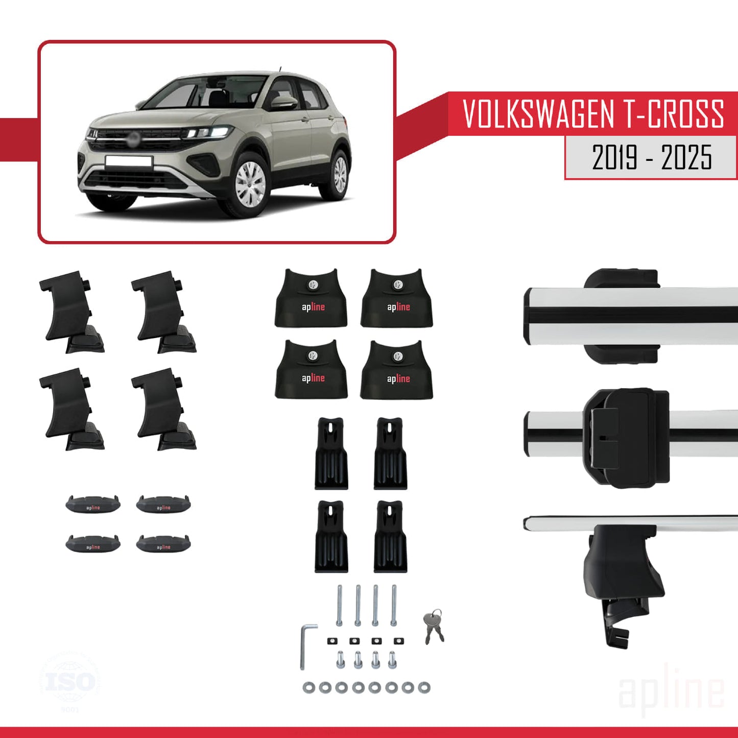 ACE-4 Dakdrager bagagedrager compatibel met Volkswagen T-Cross (C11) 2019-2025 Spoorstaven Grijs Aluminium 2 Staven