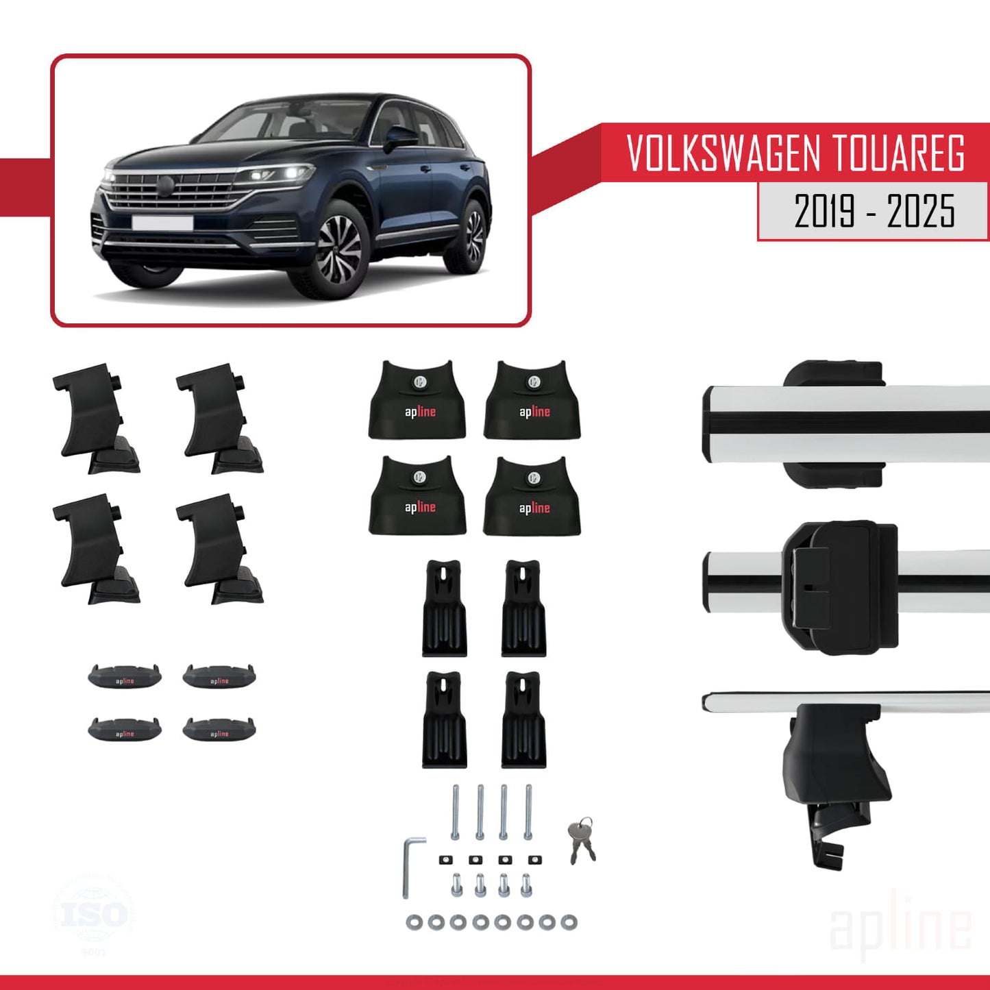 ACE-4 Dakdrager bagagedrager compatibel met Volkswagen Touareg 3 (CR) 2019-2025 Spoorstaven Grijs Aluminium 2 Staven