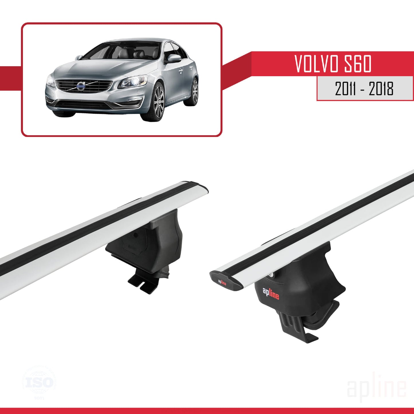 Compatible con Volvo S60 II 2011-2018 ACE-4 Barras de Techo Auto Portaequipajes Barras Transversales Gris Aluminio 2 Barras