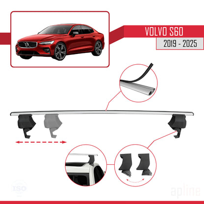 Compatible con Volvo S60 III 2019-2025 ACE-4 Barras de Techo Auto Portaequipajes Barras Transversales Gris Aluminio 2 Barras