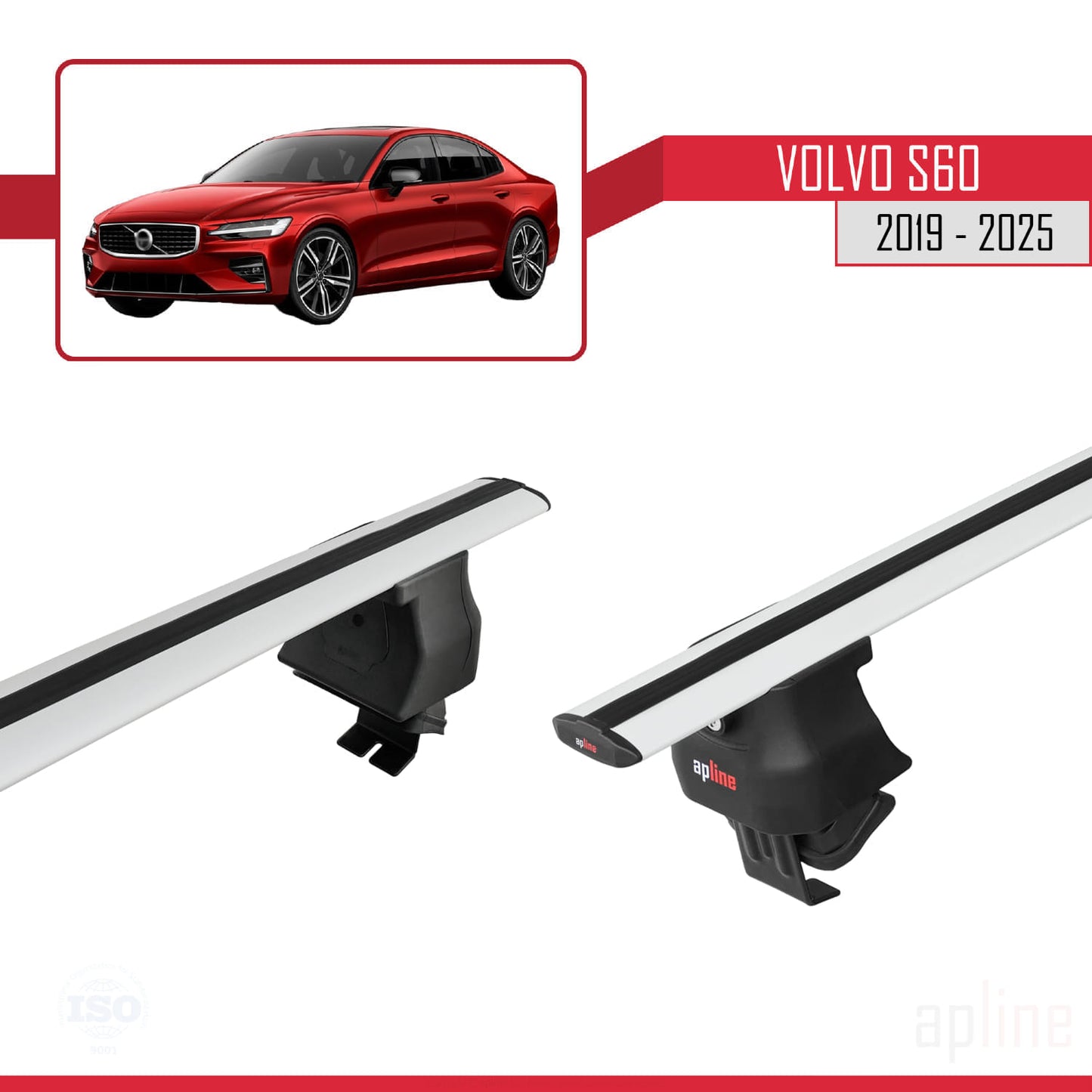 Compatible con Volvo S60 III 2019-2025 ACE-4 Barras de Techo Auto Portaequipajes Barras Transversales Gris Aluminio 2 Barras