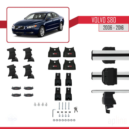 Compatible con Volvo S80 II 2006-2016 ACE-4 Barras de Techo Auto Portaequipajes Barras Transversales Gris Aluminio 2 Barras