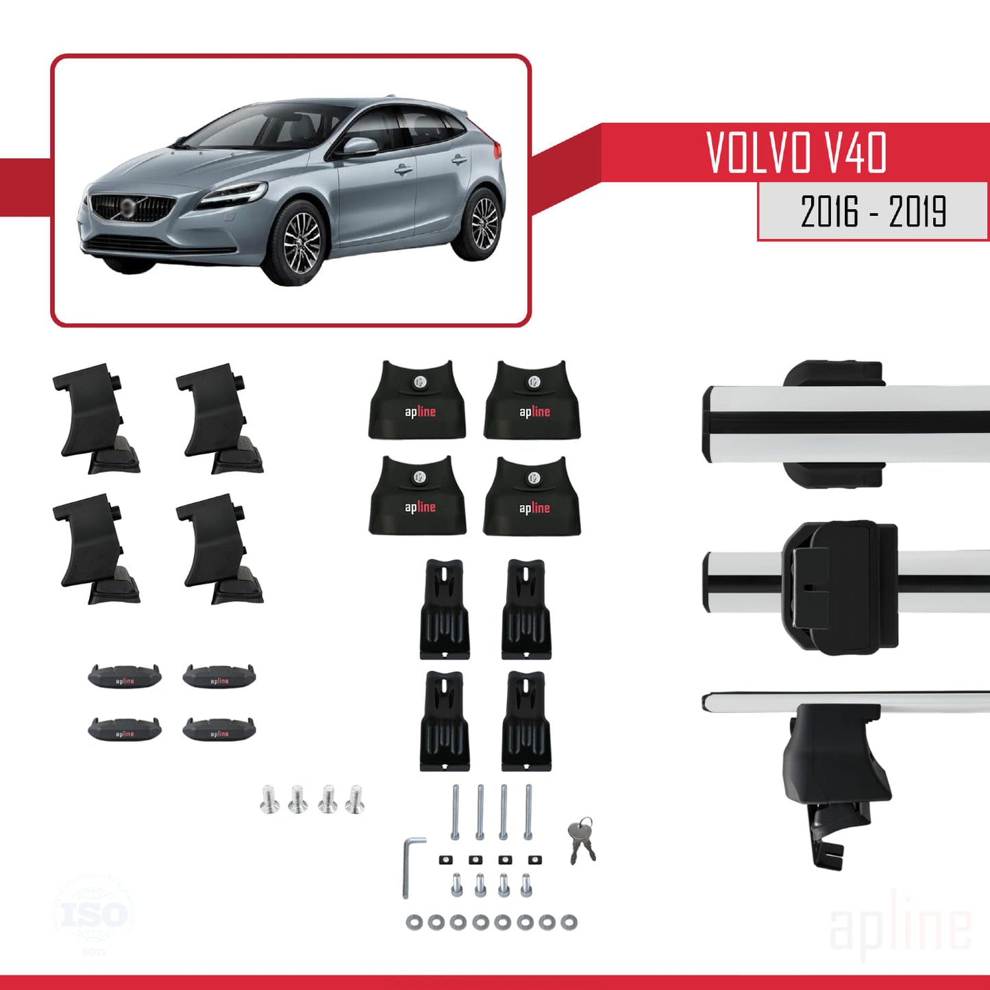Compatible con Volvo V40 Post-Facelift 2016-2019 ACE-4 Barras de Techo Auto Portaequipajes Barras Transversales Gris Aluminio 2 Barras