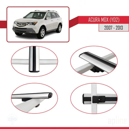 BASIC Model Dakdrager bagagedrager compatibel met Acura MDX (YD2) 2007-2013 Spoorstaven Grijs Aluminium 3 Staven