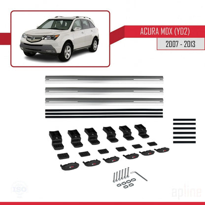 BASIC Model Dakdrager bagagedrager compatibel met Acura MDX (YD2) 2007-2013 Spoorstaven Grijs Aluminium 3 Staven