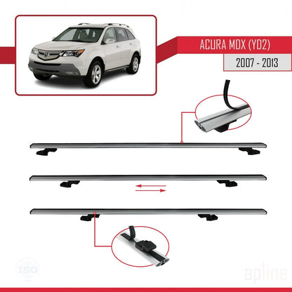 Compatible avec Acura MDX (YD2) 2007-2013 BASIC Model Barres de Toit Railing Porte-Bagages de Voiture Gris Aluminium 2 Barres
