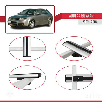 Kompatibel mit A4 (B6) Avant 2002-2004 BASIC Model Relingträger Dachträger Auto Gepäckträger Grau Aluminium 3 Stangen