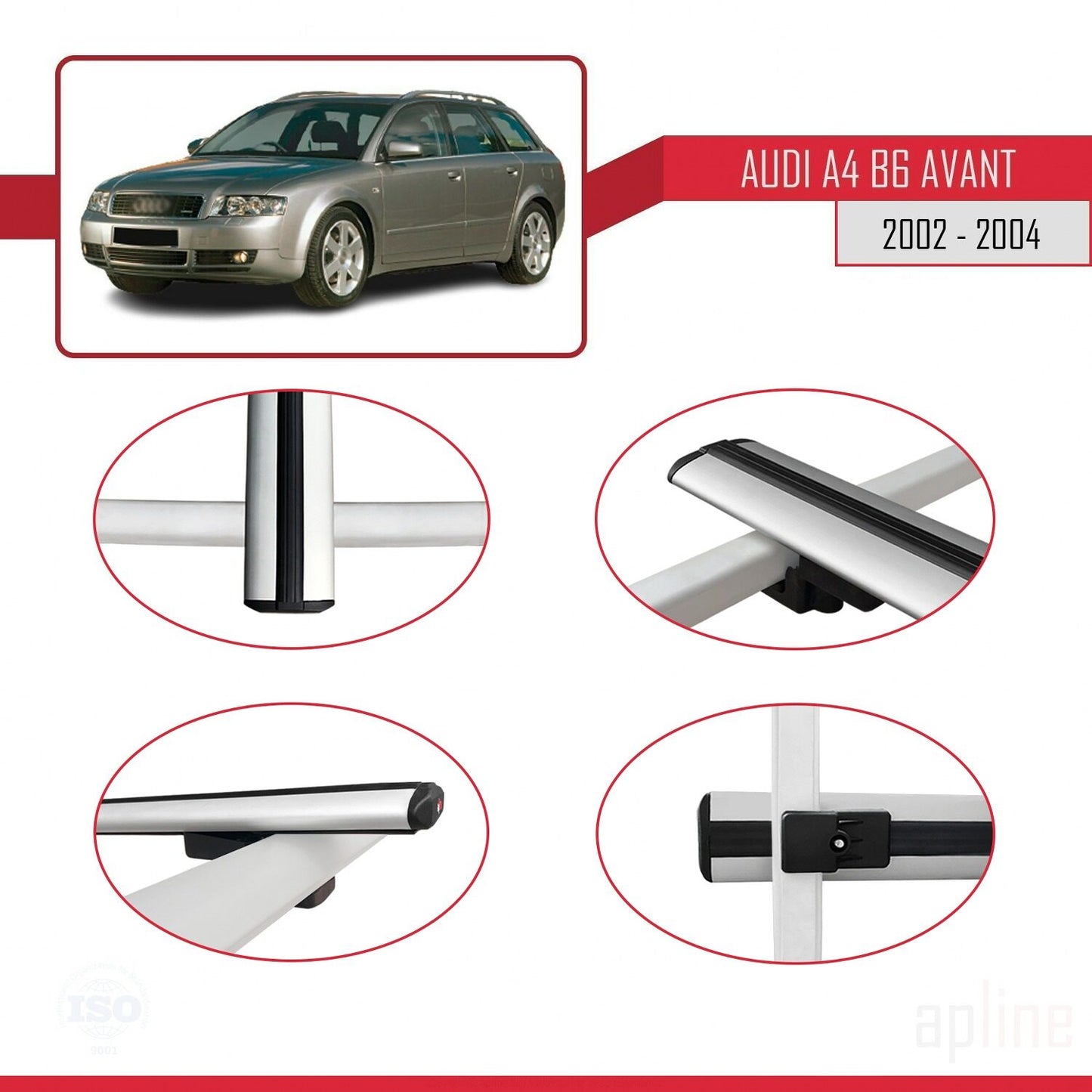 Kompatibel mit A4 (B6) Avant 2002-2004 BASIC Model Relingträger Dachträger Auto Gepäckträger Grau Aluminium 2 Stangen