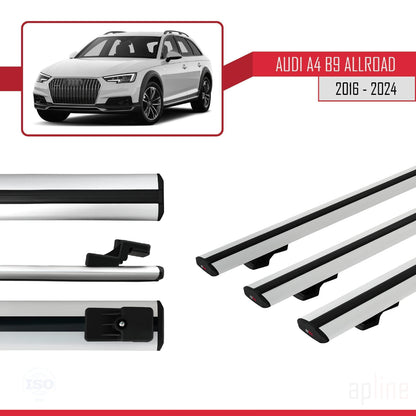 Kompatibel mit A4 (B9) Allroad 2016-2024 BASIC Model Relingträger Dachträger Auto Gepäckträger Grau Aluminium 3 Stangen