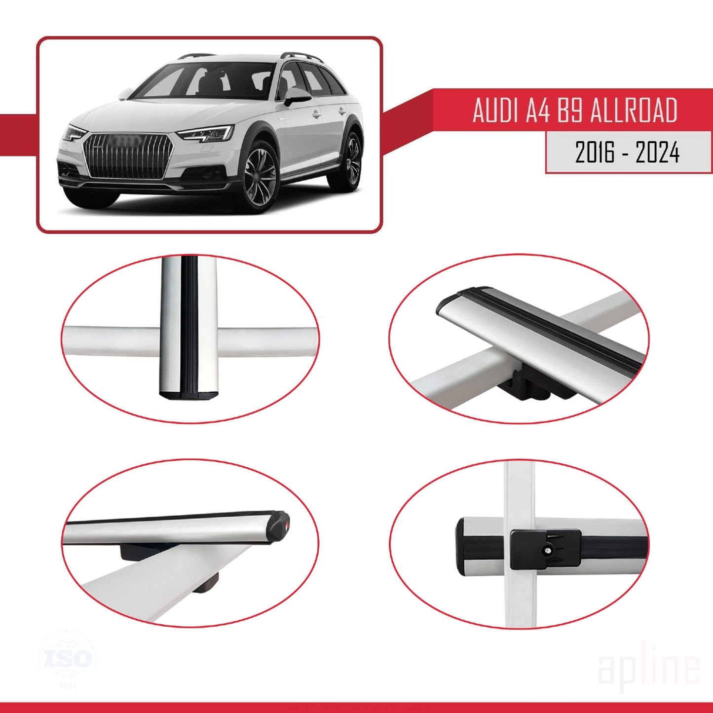 Kompatibel mit A4 (B9) Allroad 2016-2024 BASIC Model Relingträger Dachträger Auto Gepäckträger Grau Aluminium 3 Stangen