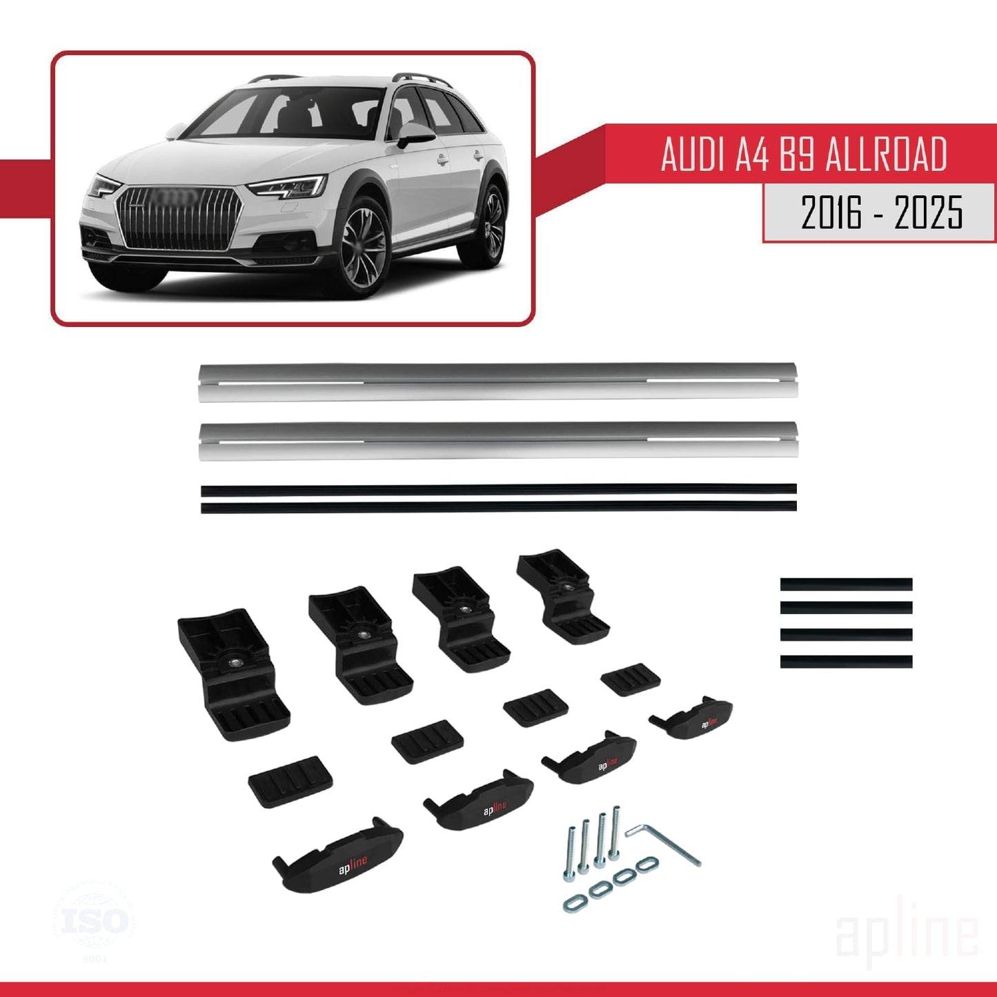 Kompatibel mit A4 (B9) Allroad 2016-2025 BASIC Model Relingträger Dachträger Auto Gepäckträger Grau Aluminium 2 Stangen